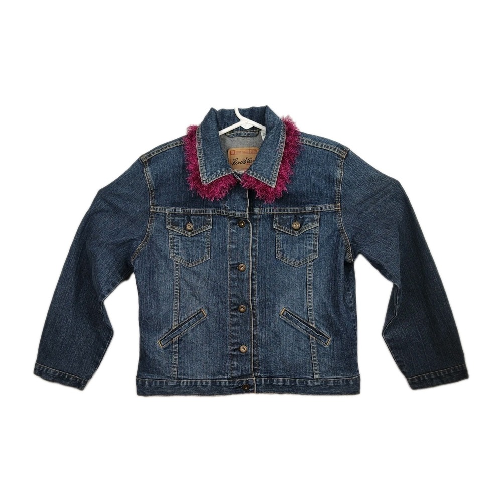 🔥🔥🔥Levi Strauss Jean Jacket, Women's Size L (12/14), Blue, pink fuzzy collar